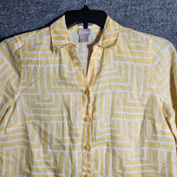 Chico's women's button-down top blouse size 4/6 yellow 100% linen - Picture 2 of 8